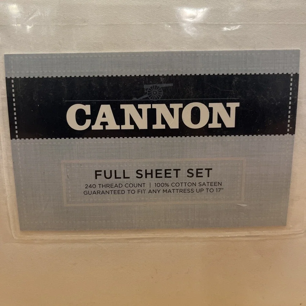 Cannon‎ Full Sheet Set White 100% Cotten Sateen 240 Thread Count NOS Sears